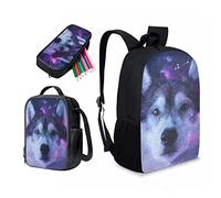 fifbird Set di 3 zaini con stampa 3D divertente giraffa, per ragazzi e ragazze, per la scuola, Galaxy Husky, Taglia unica, Zaini Daypack