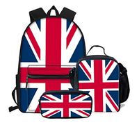 fifbird Set di 3 zaini da scuola per adolescenti ragazze ragazzi bradipo zaino grande capacità zaino a tracolla, Bandiere del Regno Unito, Taglia unica, Zaini Daypack