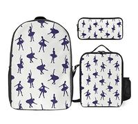 fifbird Set di 3 zaini per amanti della danza classica, set da 3 pezzi, zaino con borsa per il pranzo, astuccio, grande capacità, Balletto Danza Lo, Taglia unica, Zaino daypack