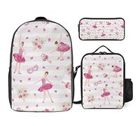 fifbird Set di 3 zaini per amanti della danza classica, set da 3 pezzi, zaino con borsa per il pranzo, astuccio, grande capacità, Balletto Danza Lo, Taglia unica, Zaino daypack