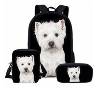 fifbird Set di 3 zaini per bambini con stampa di calcio e acqua, borsa per la scuola + portapranzo isolato + astuccio, West Highland W, Taglia unica, Zaini Daypack