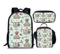 fifbird Set di 3 zaini per il ritorno a scuola+portapranzo+astuccio per penne con simpatico bradipo stampato borse a tracolla per ragazzi e ragazze, regali a forma di bradipo 3 (3 pezzi/set), Bradipo