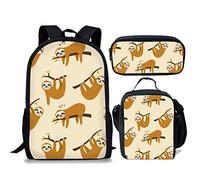 fifbird Set di 3 zaini per il ritorno a scuola+portapranzo+astuccio per penne con simpatico bradipo stampato borse a tracolla per ragazzi e ragazze, regali a forma di bradipo 3 (3 pezzi/set), Bradipo