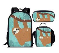 fifbird Set di 3 zaini per il ritorno a scuola+portapranzo+astuccio per penne con simpatico bradipo stampato borse a tracolla per ragazzi e ragazze, regali a forma di bradipo 3 (3 pezzi/set), Bradipo