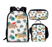 fifbird Set di 3 zaini per il ritorno a scuola+portapranzo+astuccio per penne con simpatico bradipo stampato borse a tracolla per ragazzi e ragazze, regali a forma di bradipo 3 (3 pezzi/set), Bradipo