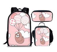 fifbird Set di 3 zaini per il ritorno a scuola+portapranzo+astuccio per penne con simpatico bradipo stampato borse a tracolla per ragazzi e ragazze, regali a forma di bradipo 3 (3 pezzi/set), Bradipo