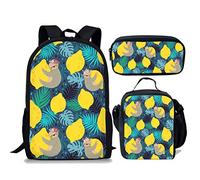 fifbird Set di 3 zaini per il ritorno a scuola+portapranzo+astuccio per penne con simpatico bradipo stampato borse a tracolla per ragazzi e ragazze, regali a forma di bradipo 3 (3 pezzi/set), Bradipo