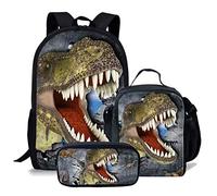 fifbird Set di 3 zaini per la scuola con animali e astuccio con dinosauro T-rex 3D, elegante zaino unisex per ragazzi e ragazze, set da 3 pezzi, Multisauro-8, Taglia unica, Zaini Daypack