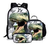 fifbird Set di 3 zaini per la scuola con animali e astuccio con dinosauro T-rex 3D, elegante zaino unisex per ragazzi e ragazze, set da 3 pezzi, Multisauro-6, Taglia unica, Zaini Daypack