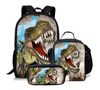 fifbird Set di 3 zaini per la scuola con animali e astuccio con dinosauro T-rex 3D, elegante zaino unisex per ragazzi e ragazze, set da 3 pezzi, Multisauro-4, Taglia unica, Zaini Daypack