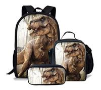 fifbird Set di 3 zaini per la scuola con animali e astuccio con dinosauro T-rex 3D, elegante zaino unisex per ragazzi e ragazze, set da 3 pezzi, Multisauro-3, Taglia unica, Zaini Daypack