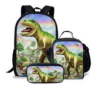 fifbird Set di 3 zaini per la scuola con animali e astuccio con dinosauro T-rex 3D, elegante zaino unisex per ragazzi e ragazze, set da 3 pezzi, Multisauro-1, Taglia unica, Zaini Daypack