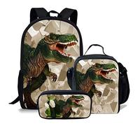 fifbird Set di 3 zaini per la scuola con animali e astuccio con dinosauro T-rex 3D, elegante zaino unisex per ragazzi e ragazze, set da 3 pezzi, Multisauro-9, Taglia unica, Zaini Daypack