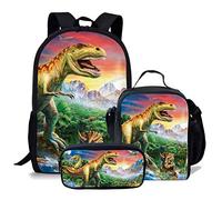 fifbird Set di 3 zaini per la scuola con animali e astuccio con dinosauro T-rex 3D, elegante zaino unisex per ragazzi e ragazze, set da 3 pezzi, Multisauro-2, Taglia unica, Zaini Daypack