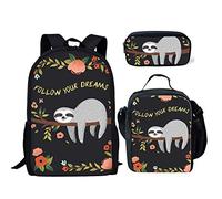 fifbird Set di 3 zaini per la scuola con dinosauri, grande borsa a tracolla con portabottiglie, portapranzo, astuccio per matite, Sogni di bradipo, Taglia unica, Zaini Daypack