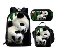 fifbird Set di 3 zaini per la scuola con dinosauri, grande borsa a tracolla con portabottiglie, portapranzo, astuccio per matite, Panda, Taglia unica, Zaini Daypack