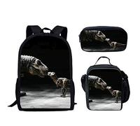 fifbird Set di 3 zaini per la scuola con dinosauri, grande borsa a tracolla con portabottiglie, portapranzo, astuccio per matite, Multi Mom e Ki, Taglia unica, Zaini Daypack