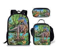 fifbird Set di 3 zaini per la scuola, per bambini, con stampa di dinosauri, zaino da viaggio, zaino da viaggio, borsa per il pranzo, astuccio, triceratopo, pterodattilo, dinosauro, Multi-13., Taglia