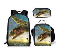 fifbird Set di 3 zaini per la scuola, per bambini, con stampa di dinosauri, zaino da viaggio, zaino da viaggio, borsa per il pranzo, astuccio, triceratopo, pterodattilo, dinosauro, Multi-17., Taglia