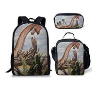 fifbird Set di 3 zaini per la scuola, per bambini, con stampa di dinosauri, zaino da viaggio, zaino da viaggio, borsa per il pranzo, astuccio, triceratopo, pterodattilo, dinosauro, Multi-15., Taglia