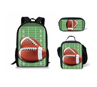 fifbird Set di 3 zaini per la scuola T-rex con dinosauro per ragazzi in tela con borsa per il pranzo e astuccio per adolescenti zaino grande, Calcio-2, Taglia unica, Zaini Daypack