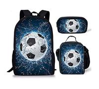 fifbird Set di 3 zaini per la scuola T-rex con dinosauro per ragazzi in tela con borsa per il pranzo e astuccio per adolescenti zaino grande, Calcio-2, Taglia unica, Zaini Daypack