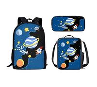 fifbird Set di 3 zaini per la scuola, zaino per studenti con scatola termica per il pranzo e astuccio per matite, per viaggi, lavoro e affari, Stelle spaziali Ste, Taglia unica, Zaini Daypack