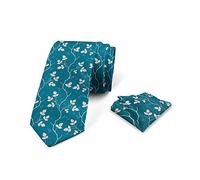 fifbird Set di cravatte e fazzoletto da sposo per feste, matrimoni e tutte le occasioni, Blu petrolio e avorio, Taglia unica