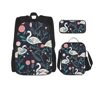 fifbird Set di zainetti per la scuola: zaino con portapranzo, astuccio per matite, elegante e durevole, set di zaini per la scuola, magia natalizia, Cigno floreale, Taglia unica, Zaini Daypack