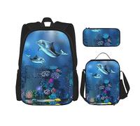 fifbird Set di zainetti per la scuola: zaino con portapranzo, astuccio per matite, elegante e durevole, set di zaini per la scuola, magia natalizia, Worl subacqueo, Taglia unica, Zaini Daypack
