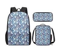 fifbird Set di zaini per la scuola media per ragazze, squisito e durevole, borsa portatile per pasti, snack, borsa classica per matite, stampa con farfalle blu, Farfalla blu., Taglia unica, Zaini