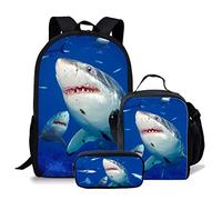fifbird Set di zaini per la scuola per bambini e ragazzi, con borsa per il pranzo, 3 pezzi, set di libri per studenti elementari, zaino casual per donne e uomini, zaino dinosauro, Squalo animale Se,