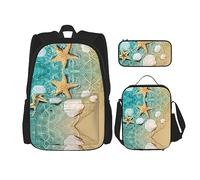 fifbird Set di zaini per la scuola: zaino con portapranzo, astuccio, elegante e durevole, set zaino per la scuola, motivo: pupazzo di neve, Stelle marine e se, Taglia unica, Zaini Daypack