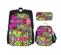 fifbird Set di zaini per la scuola: zaino con portapranzo, astuccio, elegante e durevole, set zaino per la scuola - Sirena nell'oceano, Disegno Graffiti, Taglia unica, Zaini Daypack