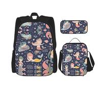 fifbird Set di zaini per la scuola: zaino con portapranzo, astuccio, elegante e durevole, set zaino per la scuola - Sirena nell'oceano, Sirena nel, Taglia unica, Zaini Daypack