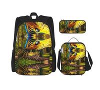 fifbird Set zaino 3 in 1 con portapranzo, astuccio per la scuola, elegante e durevole, con paesaggio al tramonto, Ali Gialle Bl, Taglia unica, Zaini Daypack