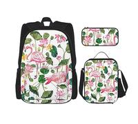 fifbird Set zaino 3 in 1 con portapranzo, astuccio per la scuola, elegante e durevole, con paesaggio al tramonto, Flamingo Bird R, Taglia unica, Zaini Daypack