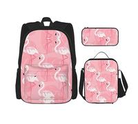 fifbird Set zaino 3 in 1 con portapranzo, astuccio per la scuola, elegante e durevole, con paesaggio al tramonto, Fenicottero estivo, Taglia unica, Zaini Daypack