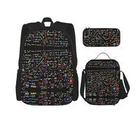fifbird Set zaino 3 in 1 con portapranzo, astuccio per la scuola, elegante e durevole, elegante texture dorata, Formula matematica., Taglia unica, Zaini Daypack