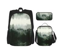 fifbird Set zaino 3 in 1 con portapranzo, astuccio per la scuola, elegante e durevole, motivo floreale 3D, Terra Verde Alberi, Taglia unica, Zaini Daypack