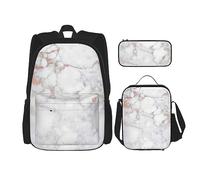 fifbird Set zaino 3 in 1 con portapranzo, astuccio per la scuola, elegante e durevole, motivo floreale 3D, Ro Marmo Bianco, Taglia unica, Zaini Daypack