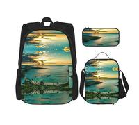 fifbird Set zaino 3 in 1 con portapranzo, astuccio per la scuola, elegante e durevole, set di zaino per la scuola - Sunset Sunset Sunflower, Alba su Ha, Taglia unica, Zaini Daypack