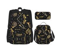 fifbird Set zaino 3 in 1 con portapranzo, astuccio per la scuola, elegante e durevole, set di zaino per la scuola, motivo rosa con foglie, Instrum Musicale, Taglia unica, Zaini Daypack