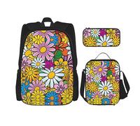 fifbird Set zaino 3 in 1 con portapranzo, astuccio per la scuola, elegante e resistente, colorato paesaggio 3D con natura marina subacquea di pesci tropicali, Cartone animato Carino F, Taglia unica,
