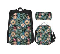 fifbird Set zaino 3 in 1 con portapranzo, astuccio per la scuola, elegante e resistente, colorato paesaggio 3D con natura marina subacquea di pesci tropicali, Fiore Boemia, Taglia unica, Zaini Daypack