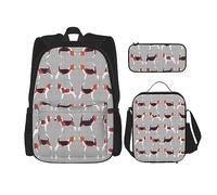 fifbird Set zaino 3 in 1 con portapranzo, astuccio per la scuola, elegante e resistente, colorato paesaggio 3D con natura marina subacquea di pesci tropicali, Modelli Beagle, Taglia unica, Zaini