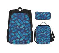 fifbird Set zaino 3 in 1 con portapranzo, astuccio per la scuola, elegante e resistente, colorato paesaggio 3D con natura marina subacquea di pesci tropicali, Ananas blu., Taglia unica, Zaini Daypack