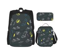 fifbird Set zaino 3 in 1 con portapranzo, astuccio per matite, elegante e durevole, set di zaino per la scuola - Giornale, Graffiti Skateb, Taglia unica, Zaini Daypack