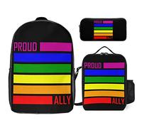 fifbird Set zaino LGBTQ con scritta "Proud Ally Pride Month LGBTQ", 3 pezzi, kit zaino con borsa per il pranzo, astuccio, grande capacità, Orgoglioso alleato Prid, Taglia unica, Zaino daypack