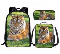 fifbird Set zaino per bambini della scuola media elementare T-igers per ragazzi ragazze 3 in 1 T-igers zaino e scatola per il pranzo, T-igers cattivi, Taglia unica, Zaini Daypack